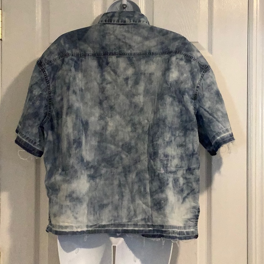 TRUE RELIGION Y2K Oversized Cotton Blue Acid Wash Punk Grunge Alt Urban Top S - Picture 6 of 10